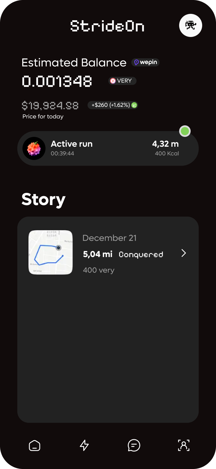 StrideOn Home screen